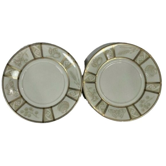 2 Mikasa Fine China Saucer Plates Nature's Theme Nancy Green Beige Gold Japan 6" - Picture 1 of 8